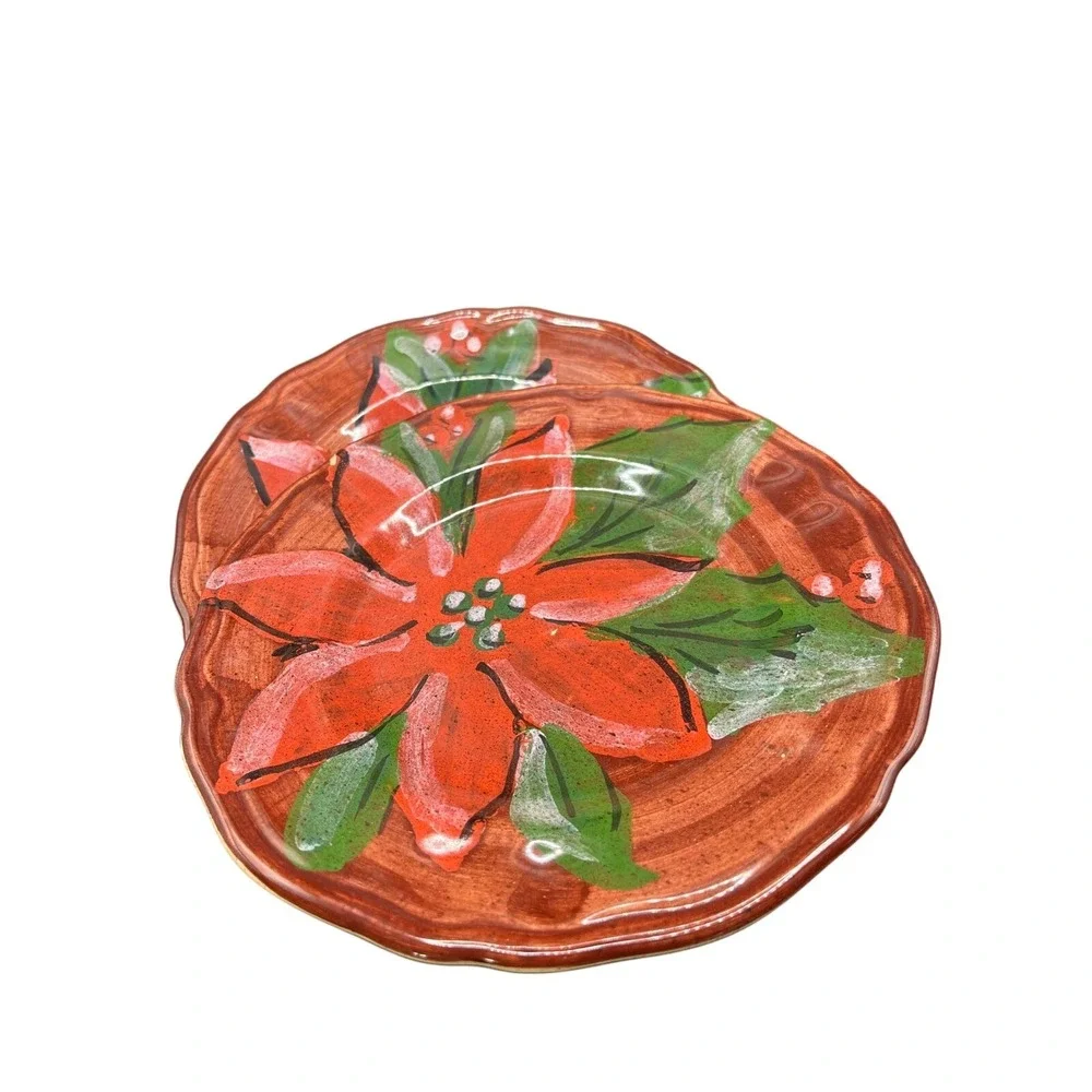 Vintage Hand-Painted Poinsettia Plates, 8.25
